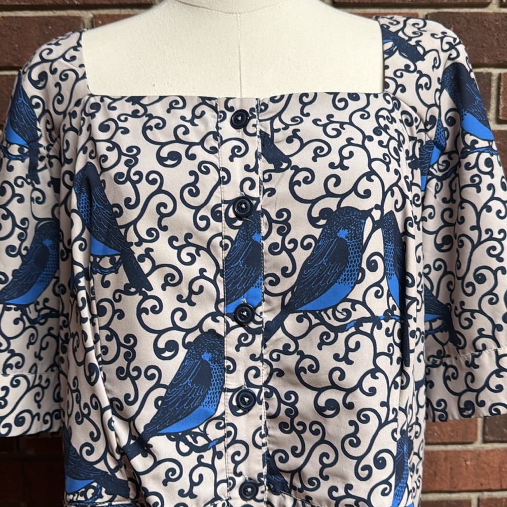 Eshakti Blue Bird Print Ruffle Hem Dress - Picture 2 of 10